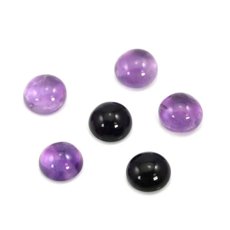 5pcs  Amethyst Cabochon Cab Round Shape Natural Semiprecious Stone Dome 6-12mm Flat Back  For Jewelry Making Pendant  Ring DIY