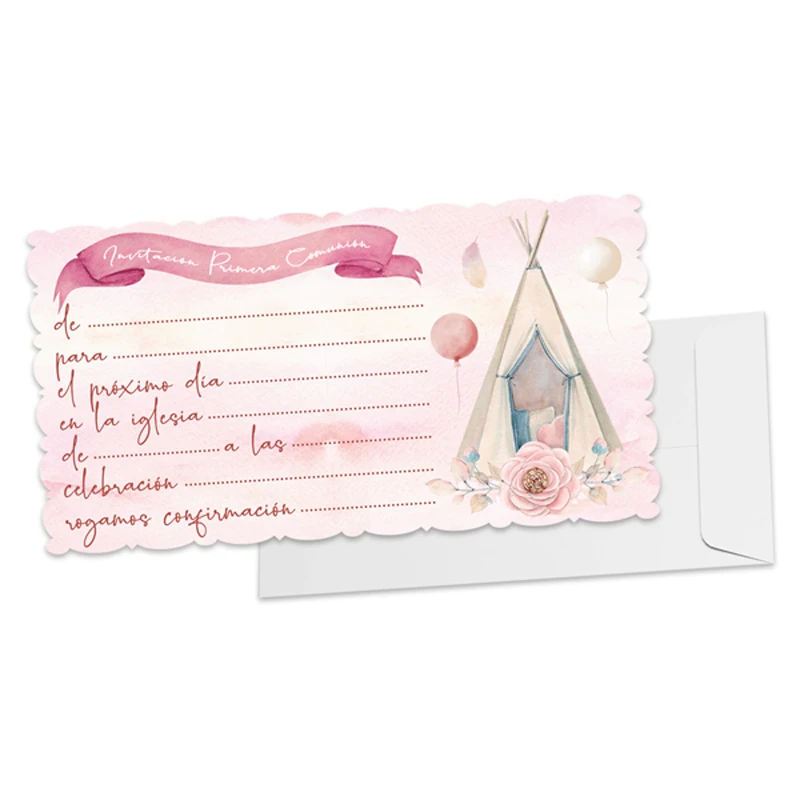 ARGUVAL | 2 Blisters 10 invitations with about communion pink shop | Communion invitations for girl, my first communion, party invitations, invitations with envelope