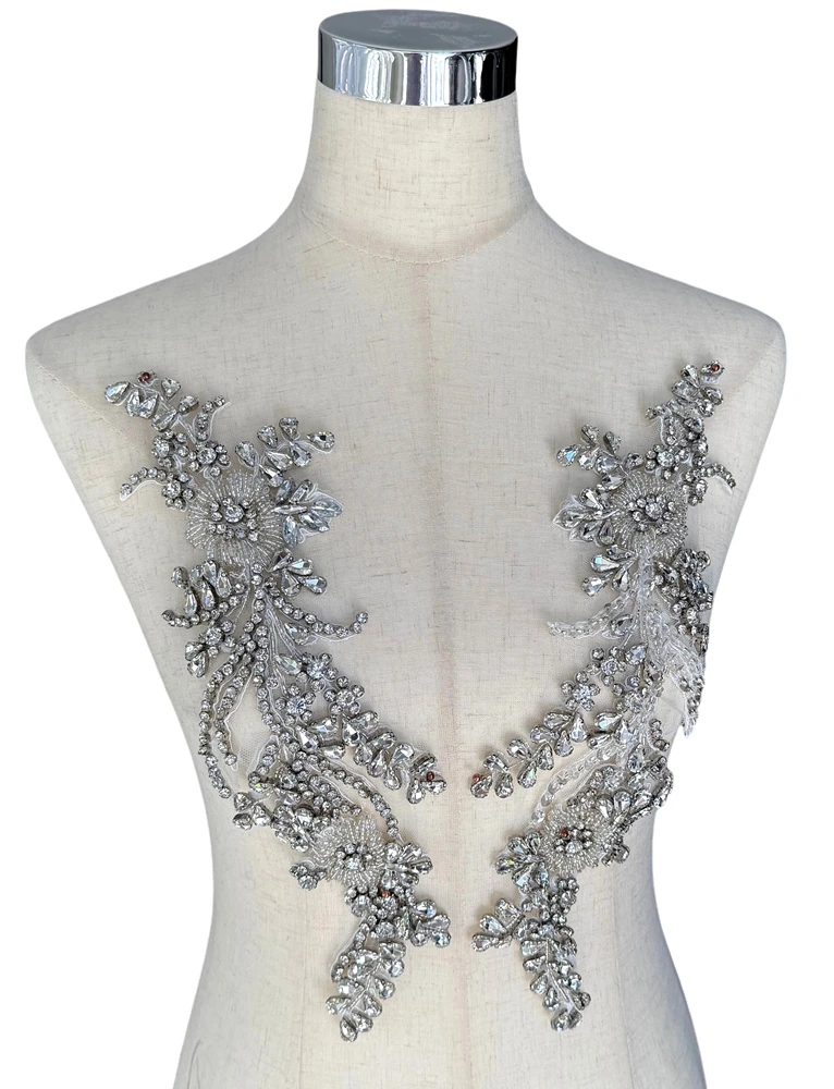 

HelluyerDc серебро, золото, шампан, АБ, черные стразы, аппликация из бисера, 3D цветы из бисера, пара аппликаций для украшений своими руками