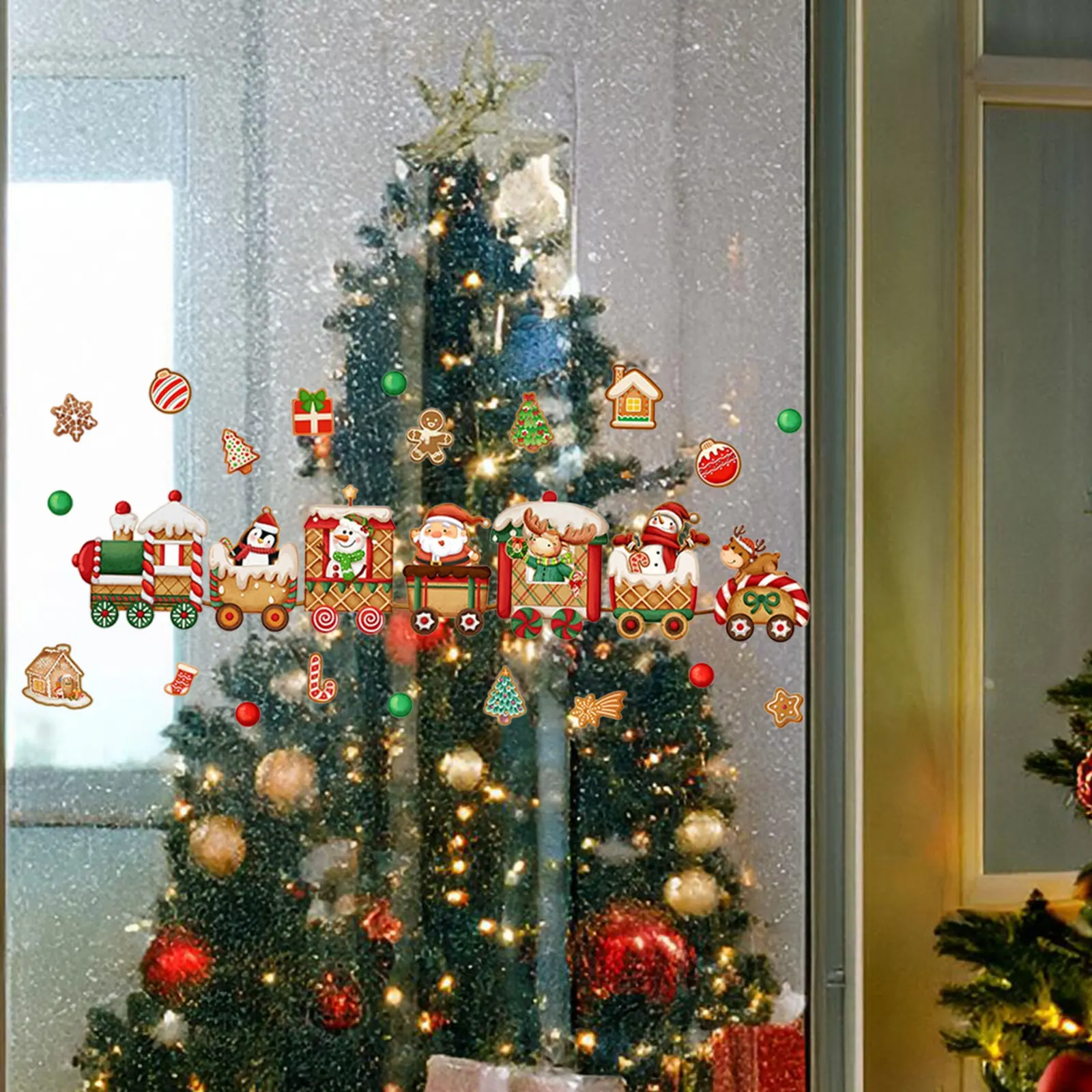 نافذة قطار عيد الميلاد يتمسك PVC عطلة الشتاء للفصول الدراسية مهرجان المنزل الرنة سانتا زينة عيد الميلاد ديكور عيد الميلاد #4