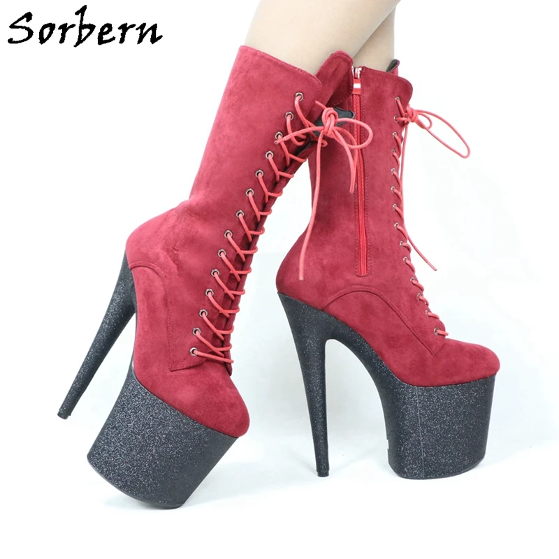 Sorbern موضة النساء الأحذية القطب راقصة متجرد الكعوب صنم الجوارب بورجوندي 20 سنتيمتر المتطرفة أحذية بكعب عالي مخصص #4