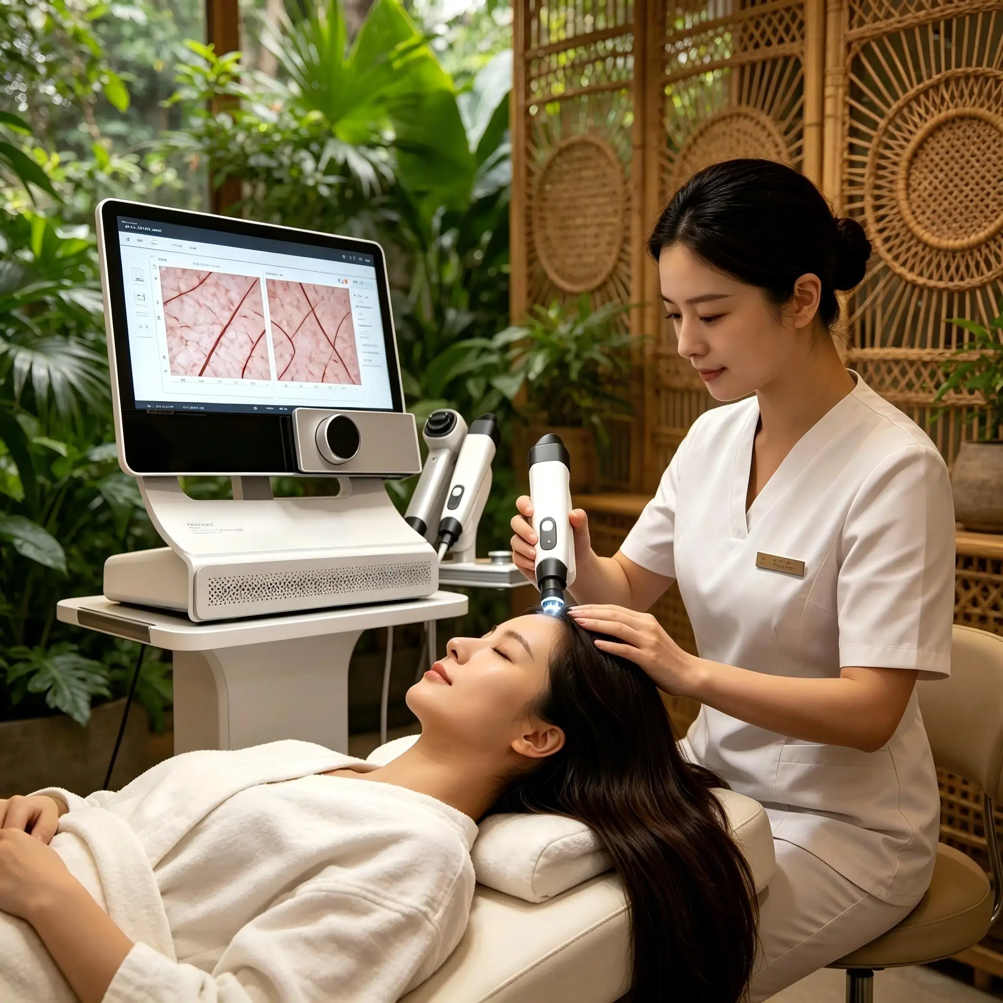 

HD Hair Follicle Scalp Scanner Detector T5 AI Analyzer 200px 15.6 Inch Screen Skin Moisture Test Salon Equipment