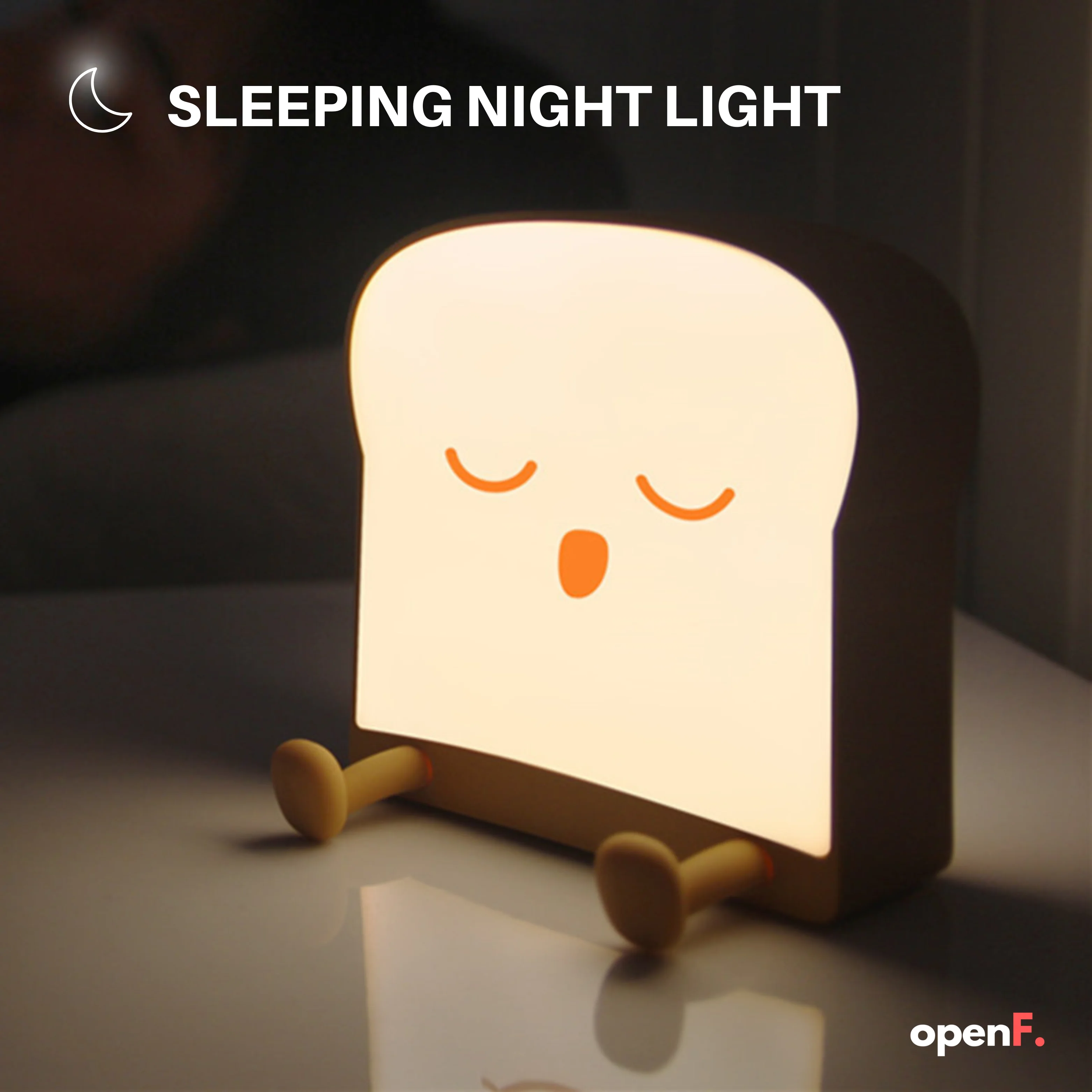 Cute INS LED Night Light Toast Bread Rechargeable Portable Bedroom Bedside Bed Lamp Birthday Gift Ideafor Tween Teenage