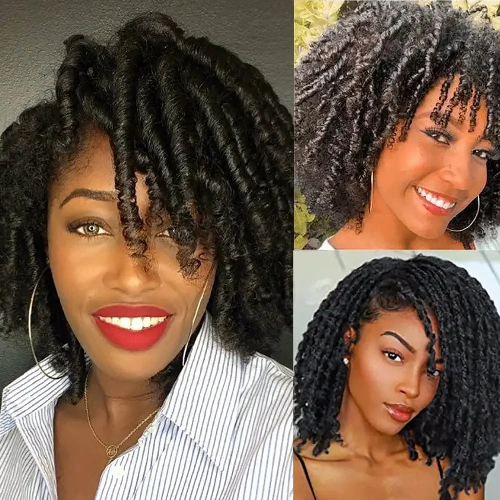 Perruque Synthétique Afro Bouclée et Torsadée pour Femme Noire, Tressage, Degré de Chaleur, Fibre Respirante, Faux Locs