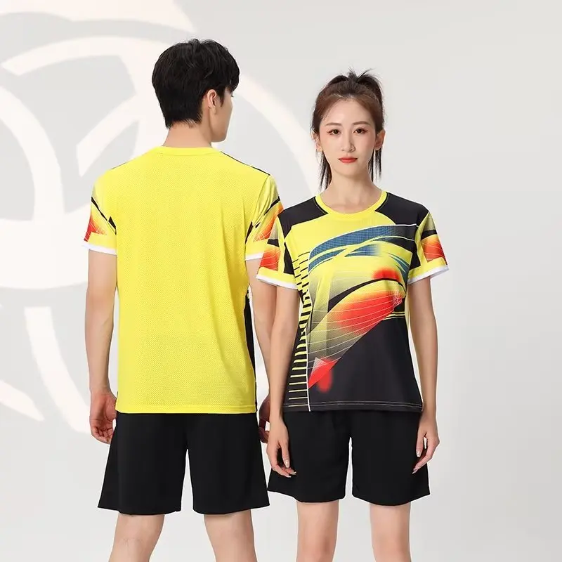 Ensemble de badminton à manches courtes pour hommes et femmes, t-shirt et pantalon de ping-pong pour enfants, maillot d'entraînement de tennis de table pour garçons et filles, trempé, 2 pièces