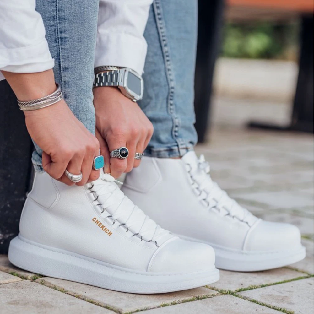 FOH Store Men Women Boots Shoes White Artificial Leather Lace Up Sneakers 2023 Comfortable Flexible Fashion Wedding Orthopedic Walking Sport