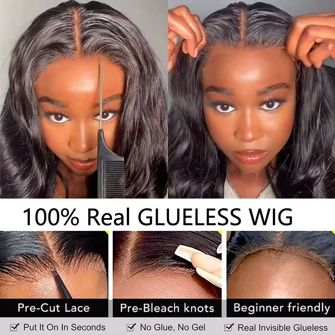30 inch 100% glueless wigs Body Wave human hair Brazilian 13x6 hd transparent lace front wig human hair closure  7x6 250Density image 2