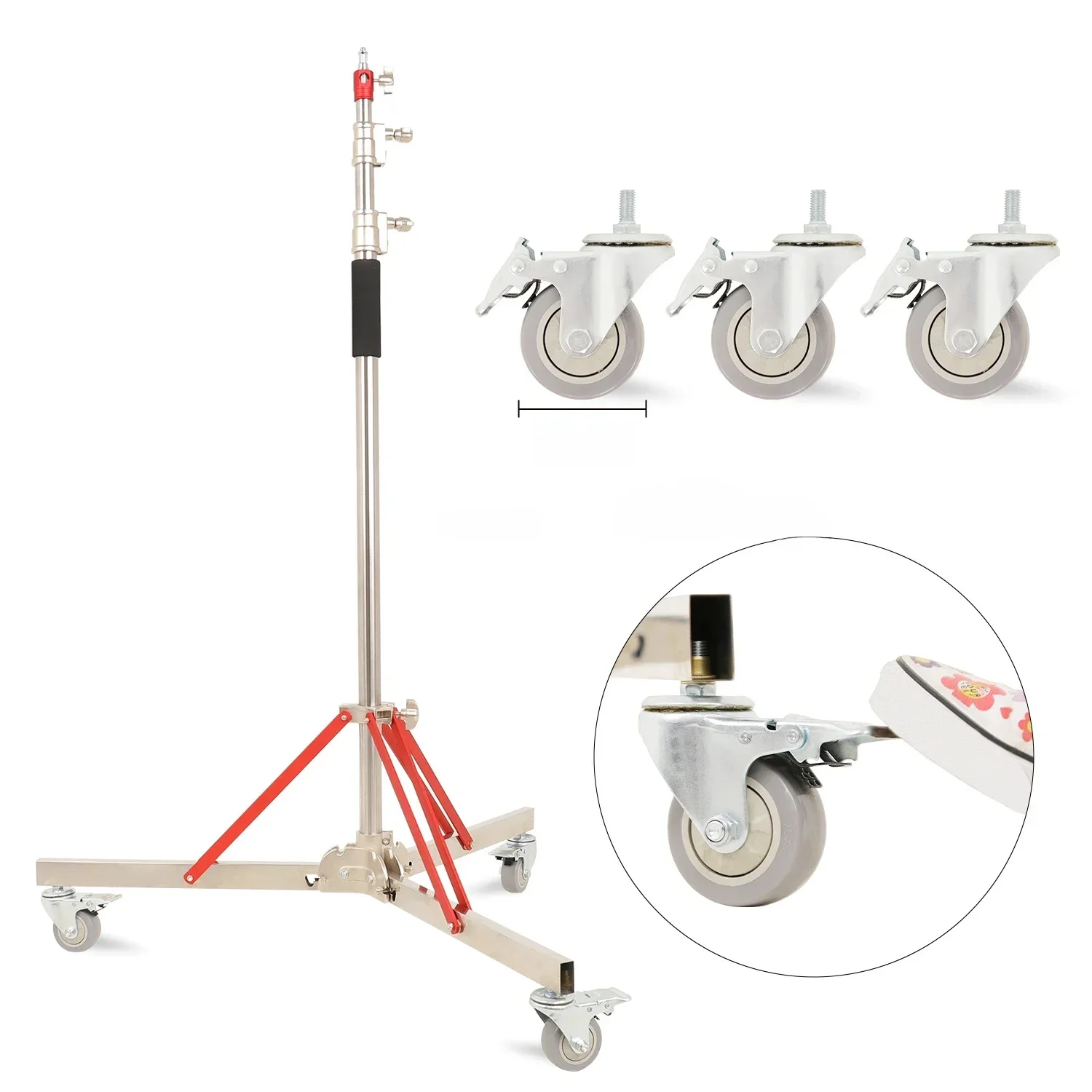 Nóżki fotograficzne SH 320cm Magic Leg z 3 kołami, całkowicie metalowy statyw typu C-Stand, ze stali nierdzewnej, do ramienia poprzecznego ze stali nierdzewnej. — zdjęcie produktu 7