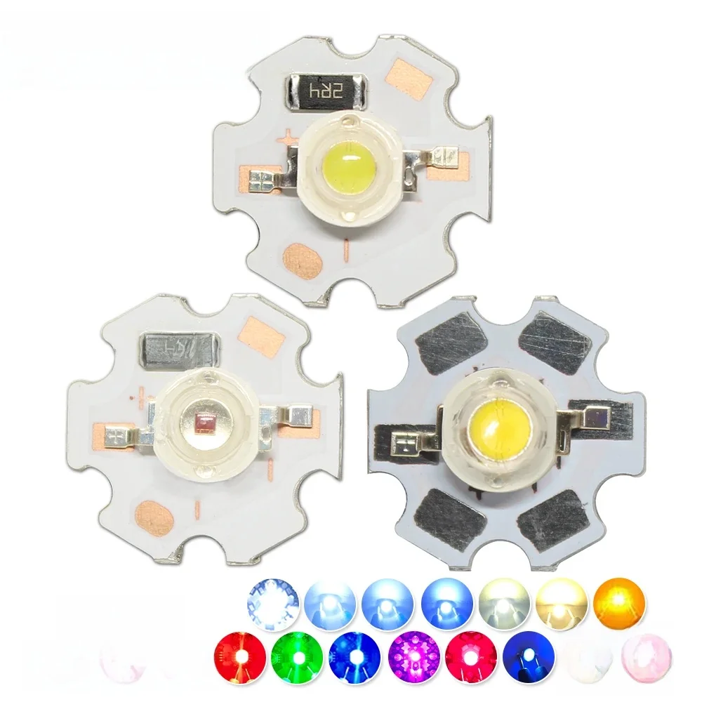Circuit imprimé LED haute puissance, 10 pièces, 3V, 5V, 12V, 1W, 3W, perles blanches froides, rouge, vert, bleu, UV, batterie complète, avec PCB de 20mm