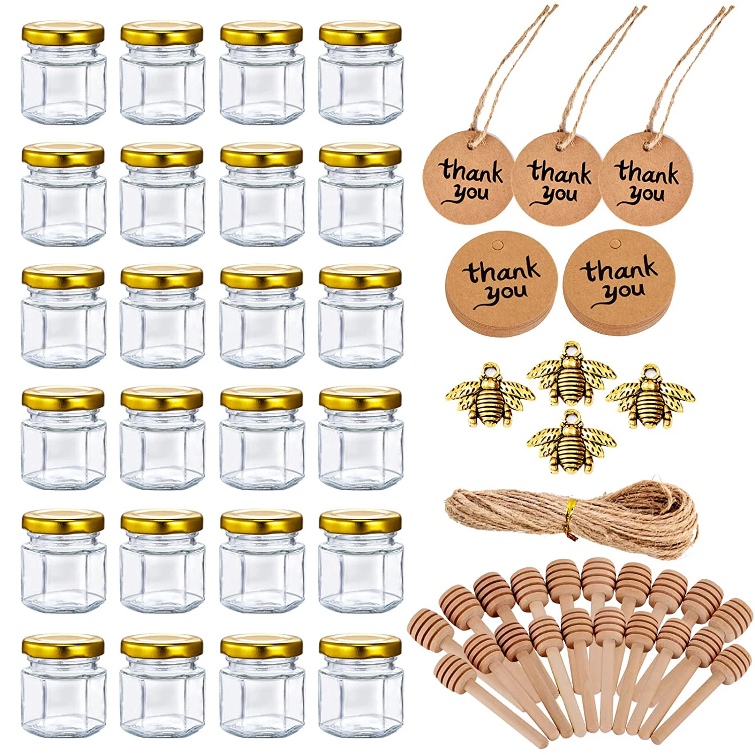 Mini Honey Jars Party Favors Set. Cute Takehome Gifts in Bulk for Guests in Baby Shower , Birthday, Wedding & Parties