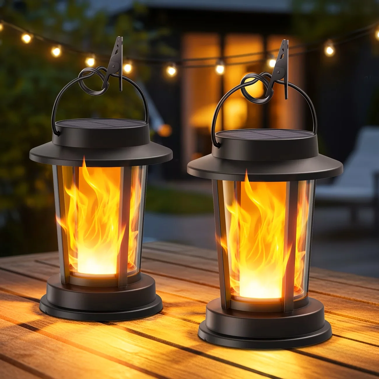 Wasserdichte Solar-Laternen mit flackernder Flamme, dekorative Hänge-Leuchten für Terrasse, Garten, Hof, Weg, Veranda und Baumdekoration, 2er-Pack