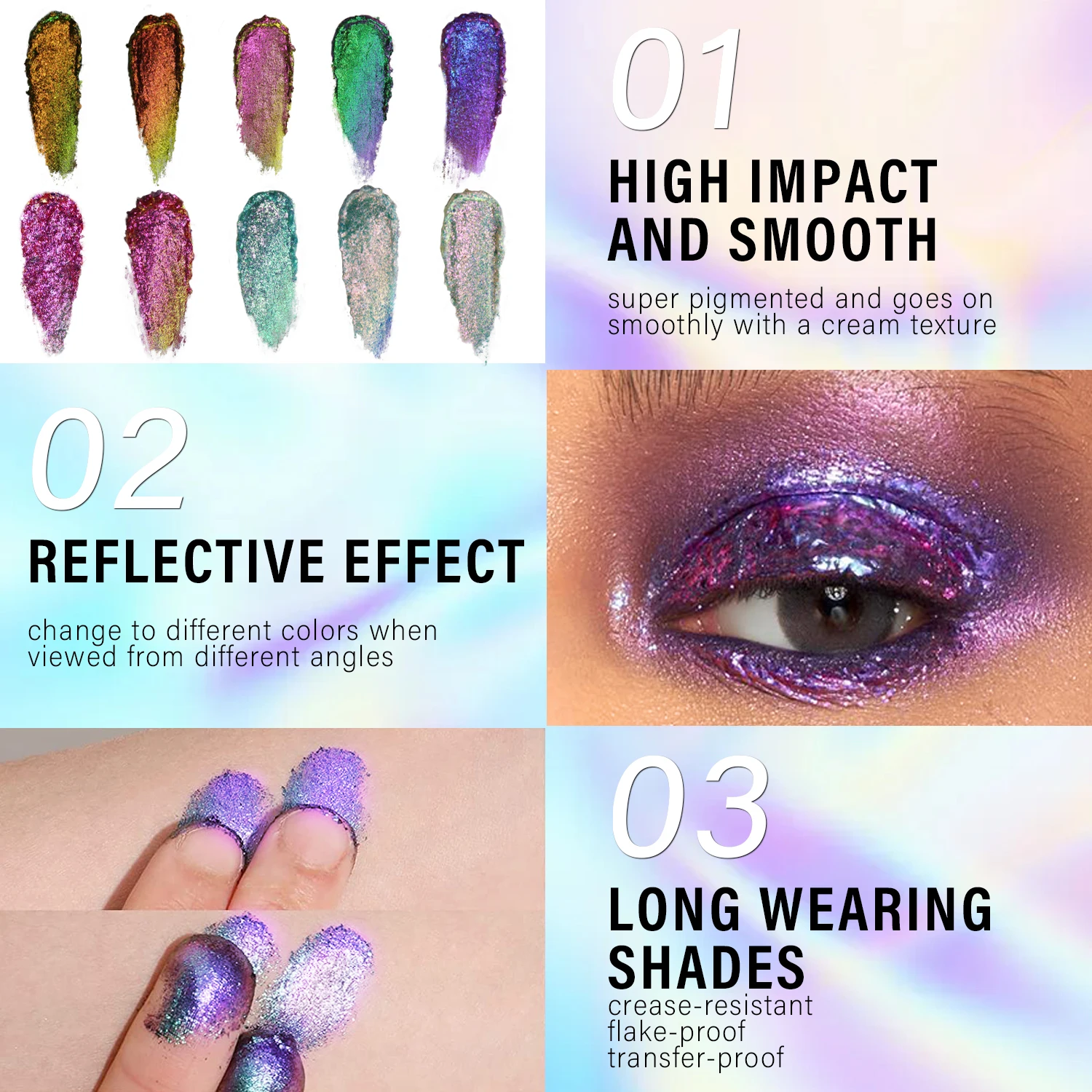 CHARMACY Multichrome Eyeshadow Gel Chameleon Shiny Eyeshadows Flakes Eye Duochrome Glitter Eye Shadow Cosmetic Makeup