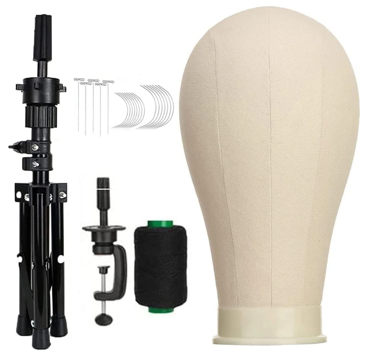 23 Inch Canvas Block Wig Head, Wig Stand Tripod with Head, Mannequin Head for Wigs, Manikin Head Block for Wigs Making Display