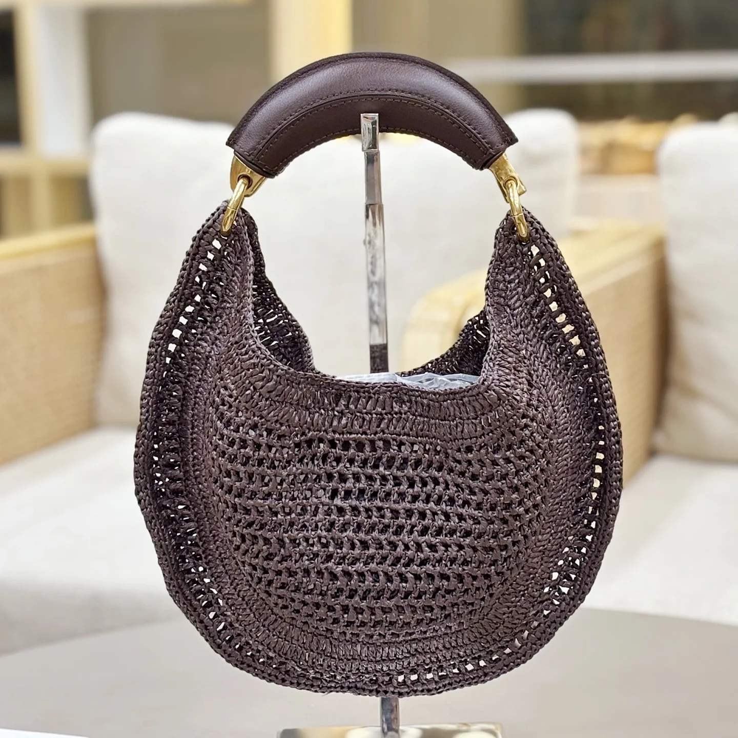 Banana Shape Raffia Straw Hobo Bag For Women Classic Vintage Woven Handbag Summer Beach Purse Shoulder Bag - Image 2
