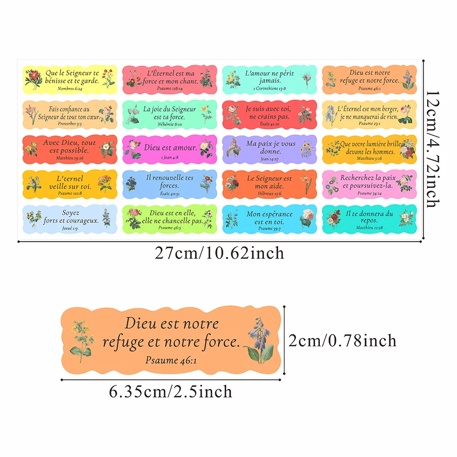 200 Pcs French Bible Verse Stickers – Floral Scripture Labels with Inspirational French Verses, Aesthetic Watercolor Designs