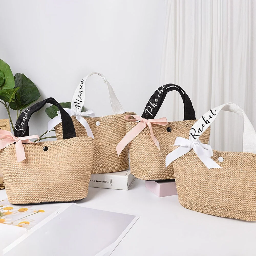 

Personalized Mini Straw Bag Monogram Jute Totes Bag Custom Beach Tote Bag Bachelorette Party Favors Bridesmaid Gift With Name