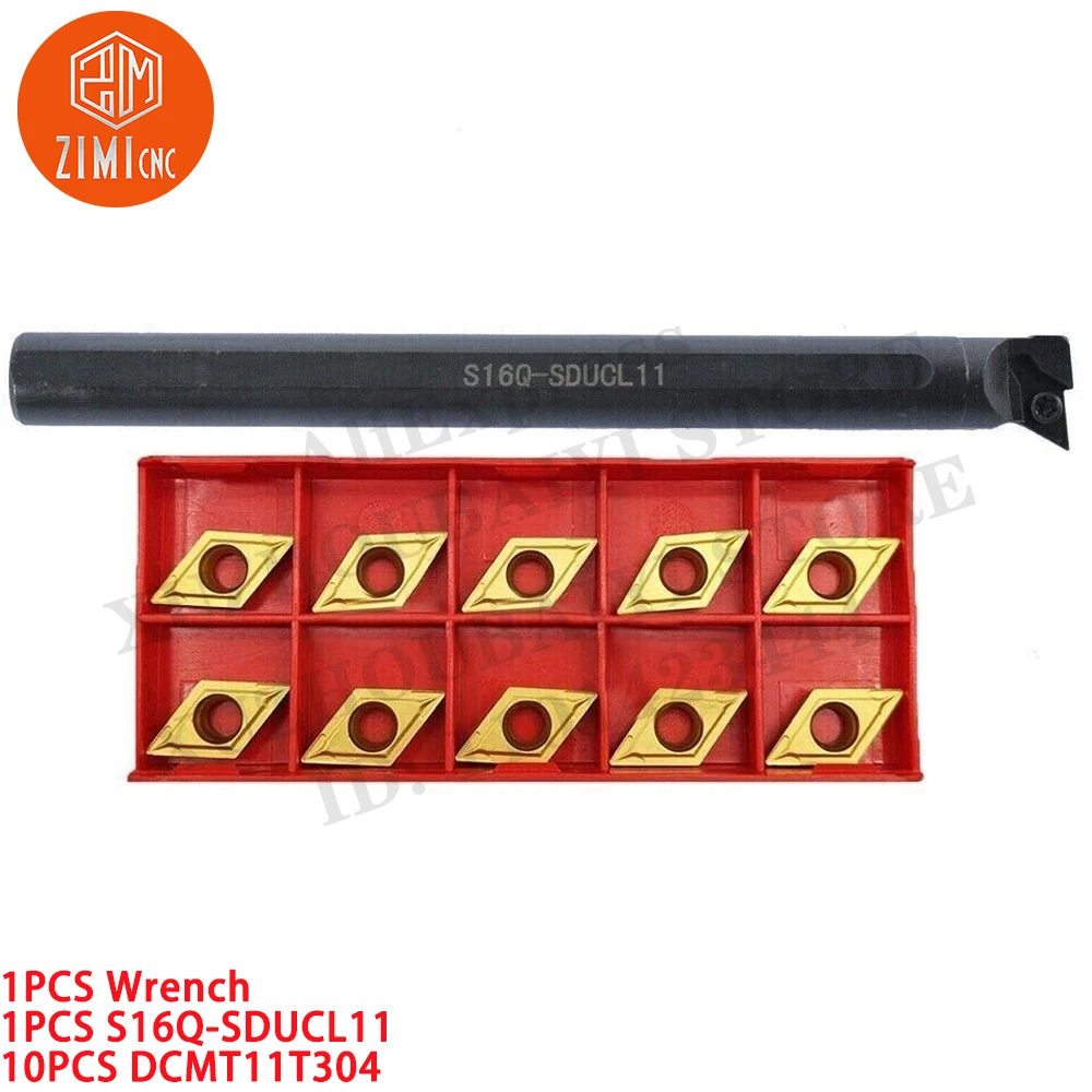 1ชิ้นS16Q SDUCL11 ที่ใส่เครื่องมือกลึงซ้าย + 10 ชิ้น DCMT11T304 เม็ดมีดคาร์ไบด์ เครื่องมือซีเอ็นซี เครื่องกลึงโลหะ เครื่องกล เครื่องมือตัด