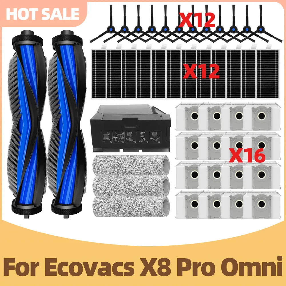 

Compatible For Ecovacs X8 Pro Omni Main Side Brush Filter Mop Pad Dust Bag / Box Vacuum Parts Accessories Replacement