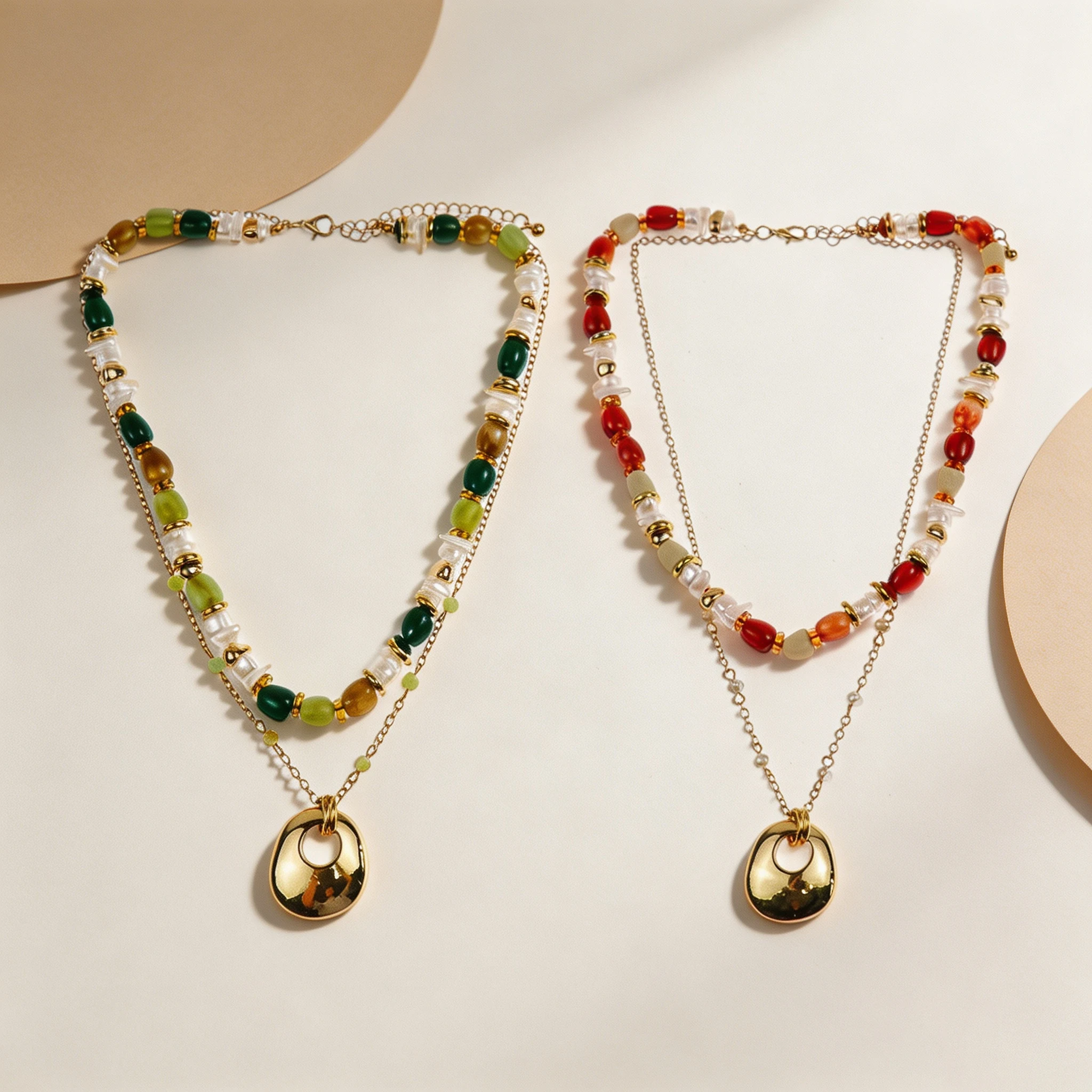 Boho Beaded Necklace Bracelet for Women Irregular Stone Pearl Gold Pendant Stackable Jewelry Separate Sale