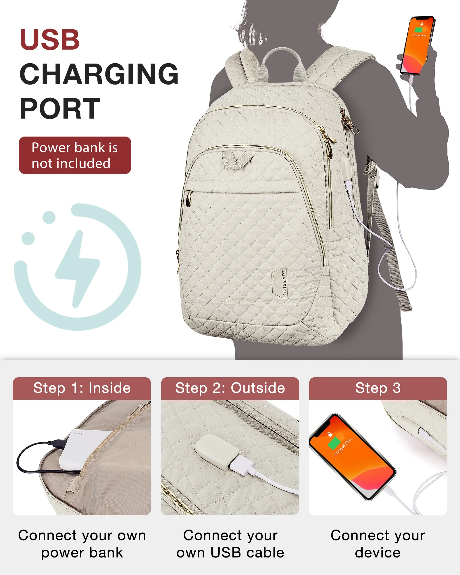 BAGSMART Travel Backpack for Women 15.6‘’ Anti Theft Laptop Backpack with USB Charging Port College Schoolbag Computer Backpack