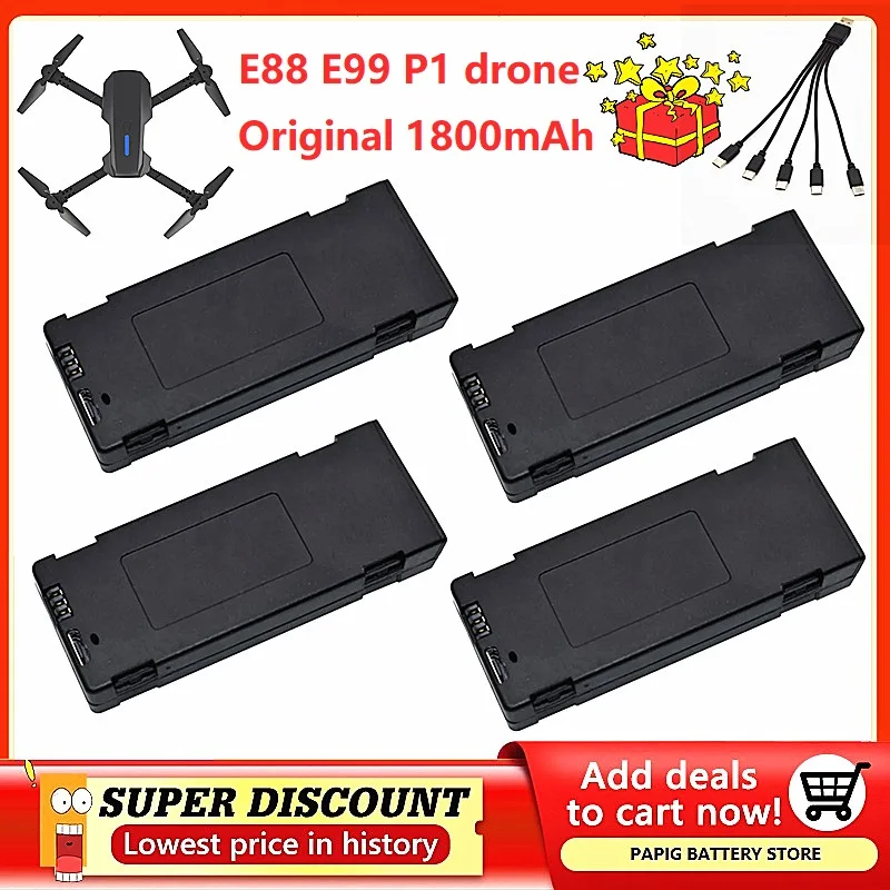 

3.7V 1800Mah RC Drone Battery For E88 E88PRO Ls-E525 E525 PRO Mini Uav Drone Battery Special Rc Part Accessory 1/2/3/5/8/10PCS