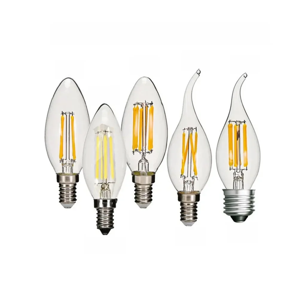 10PCS LED Bulb C35 E14 E12 E27 220V 110V Dimmable 2W 4W 6W Design Energy Saving Candle Warm White Filament Light 360 Degree Lamp