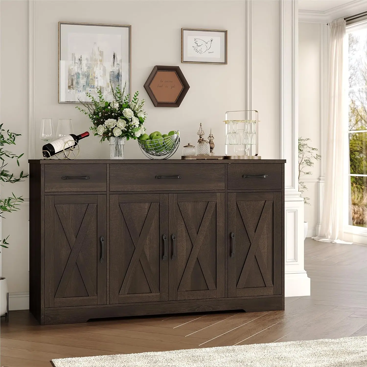 Kitchen Buffet Sideboard Storage Cabinet, Coffee Bar Cabinet, Brown 55