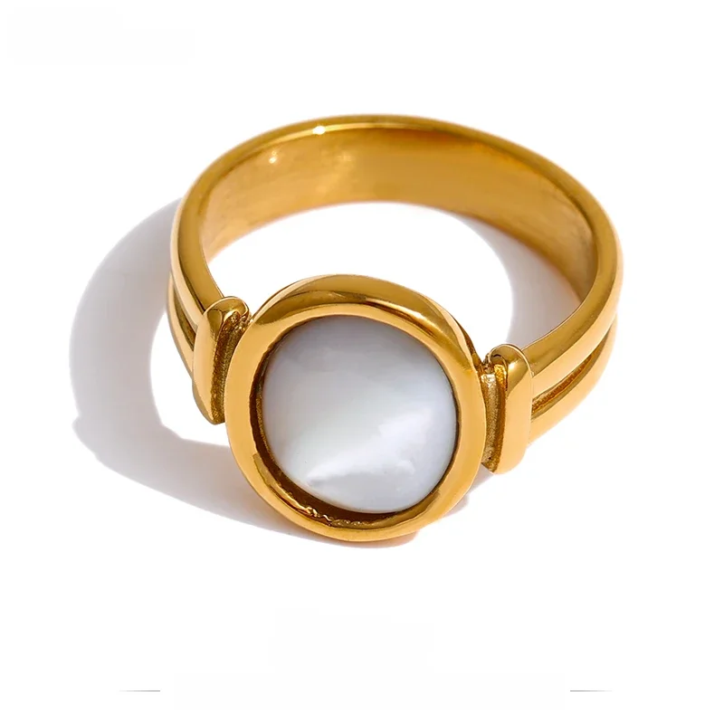 Yhpup Rvs Natuurlijke Shell Ring Nieuwe Frankrijk Metal Goud Kleur Ronde Vinger Voor Vrouwen Temperament Sieraden Anillos Mujer - afbeelding 2