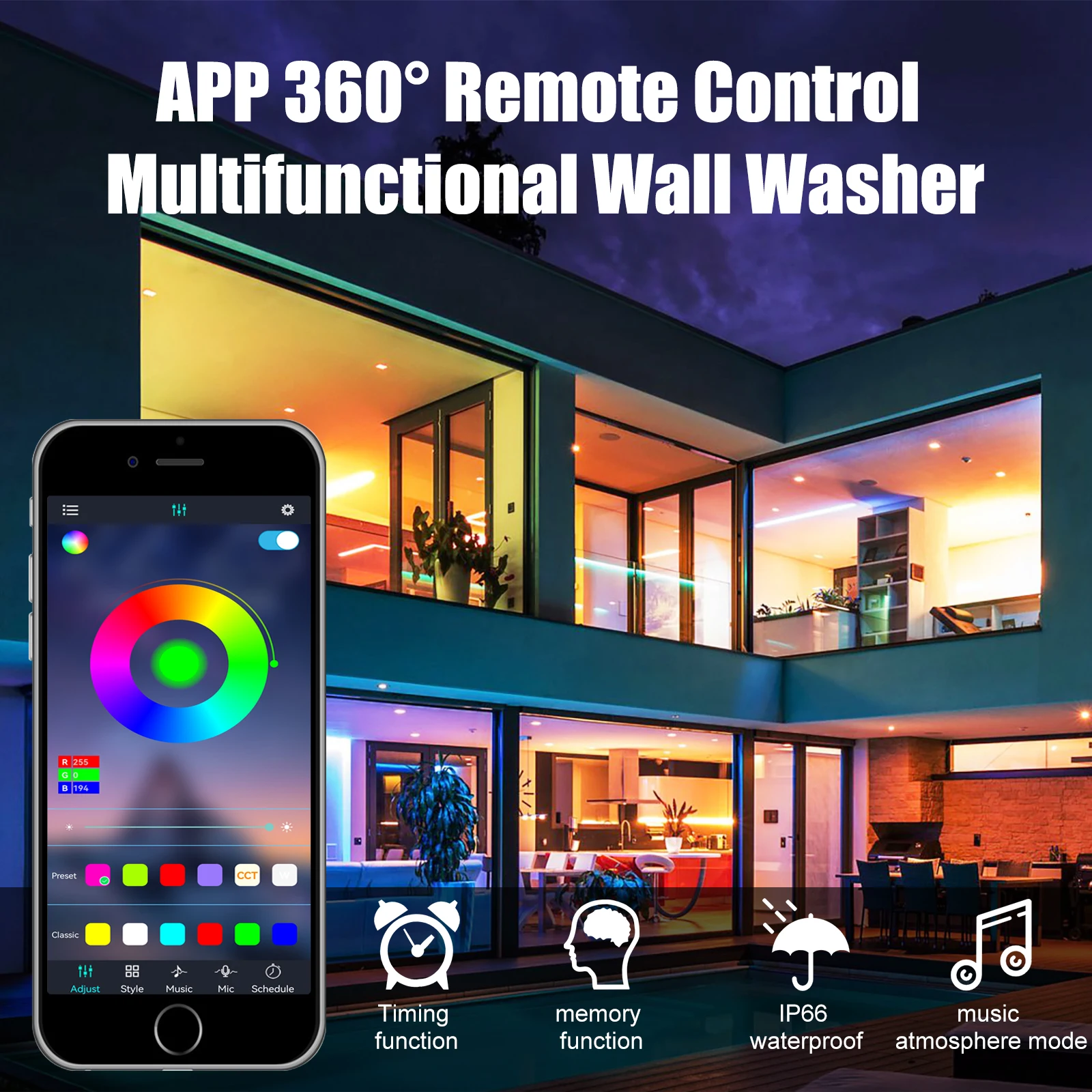 Imagem -06 - Refletor Led Rgb à Prova Dágua com Controle Remoto e Aplicativo Luz Rgb Wallwasher Efeitos de Luz de Barra Luzes Inteligentes Ip66 48w