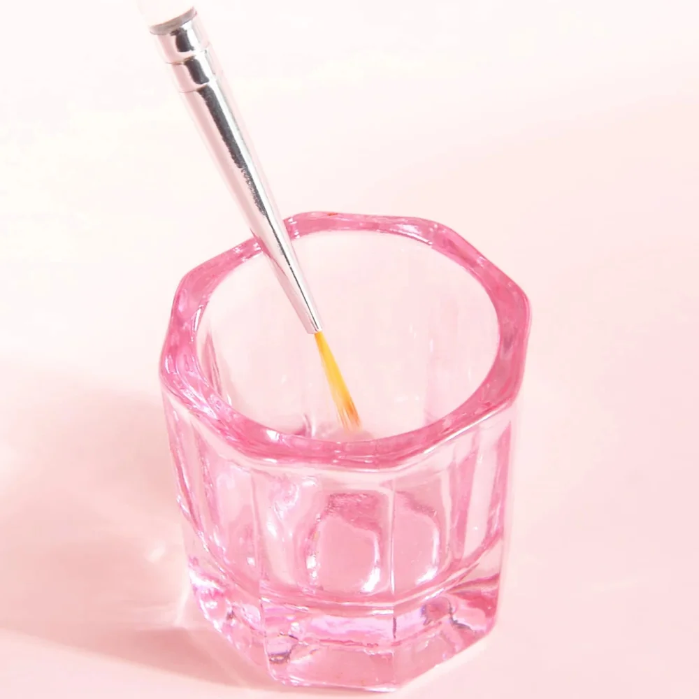 แก้วคริสตัลคลิมอนลา 1 ชิ้น สำหรับใส่ผงอะคริลิคทำเล็บ สีชมพู อุปกรณ์ทำเล็บ