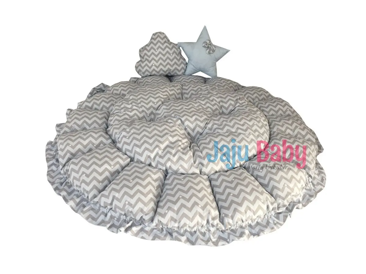 Handmade Gray Zigzag - Blue Patterned Set Design Luxury Play Mat Babynest