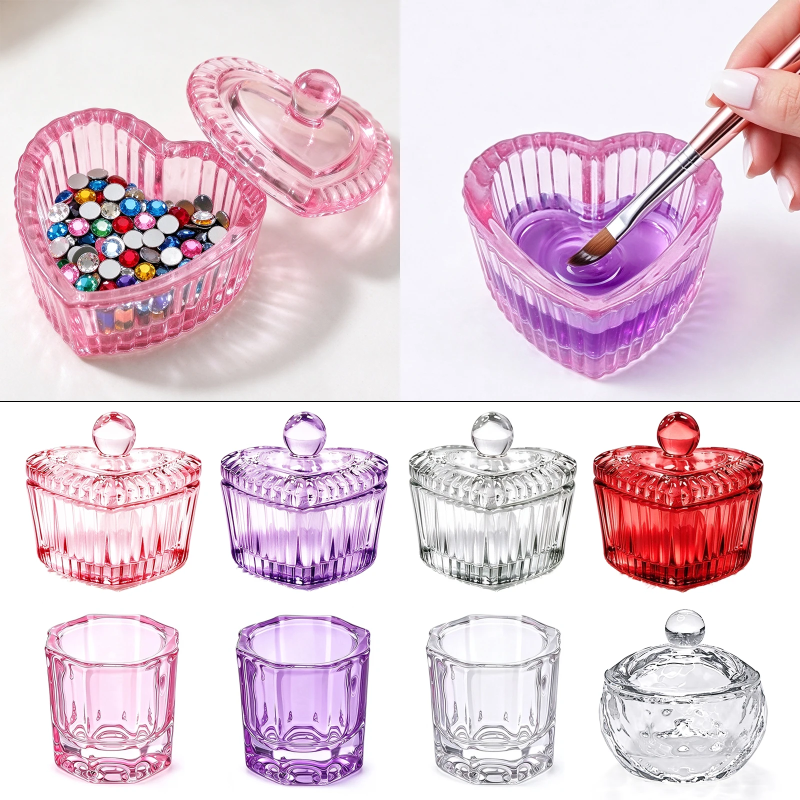 1 stücke Kristall Glas Nagel Tasse Acryl Flüssigkeit Pulver Glas Dappen Dish Herz Form Klar Schüssel Nagel Pulver Halter DIY maniküre Werkzeuge – Detail 1