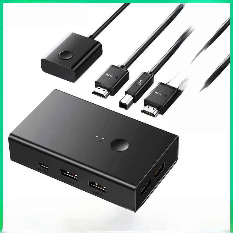 Przełącznik KVM UGREEN HDMI 4K @ 60Hz przełącznik USB 2.0 2 w 1 wyjście do monitora drukarki klawiatura mysz 2szt udostępnianie 1 urządzenie Splitter — zdjęcie 2