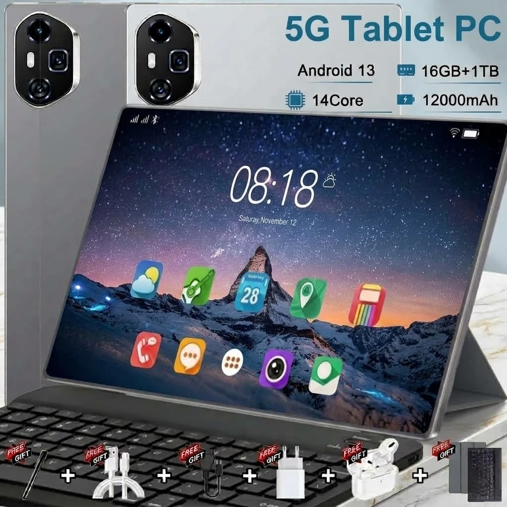 Tablet PC Android 13 5G de 10.36 Pulgadas, 12000 mAh, Cámara Dual, Doble SIM, Deca Core, 16 GB de RAM + 1 TB de ROM, Google Play