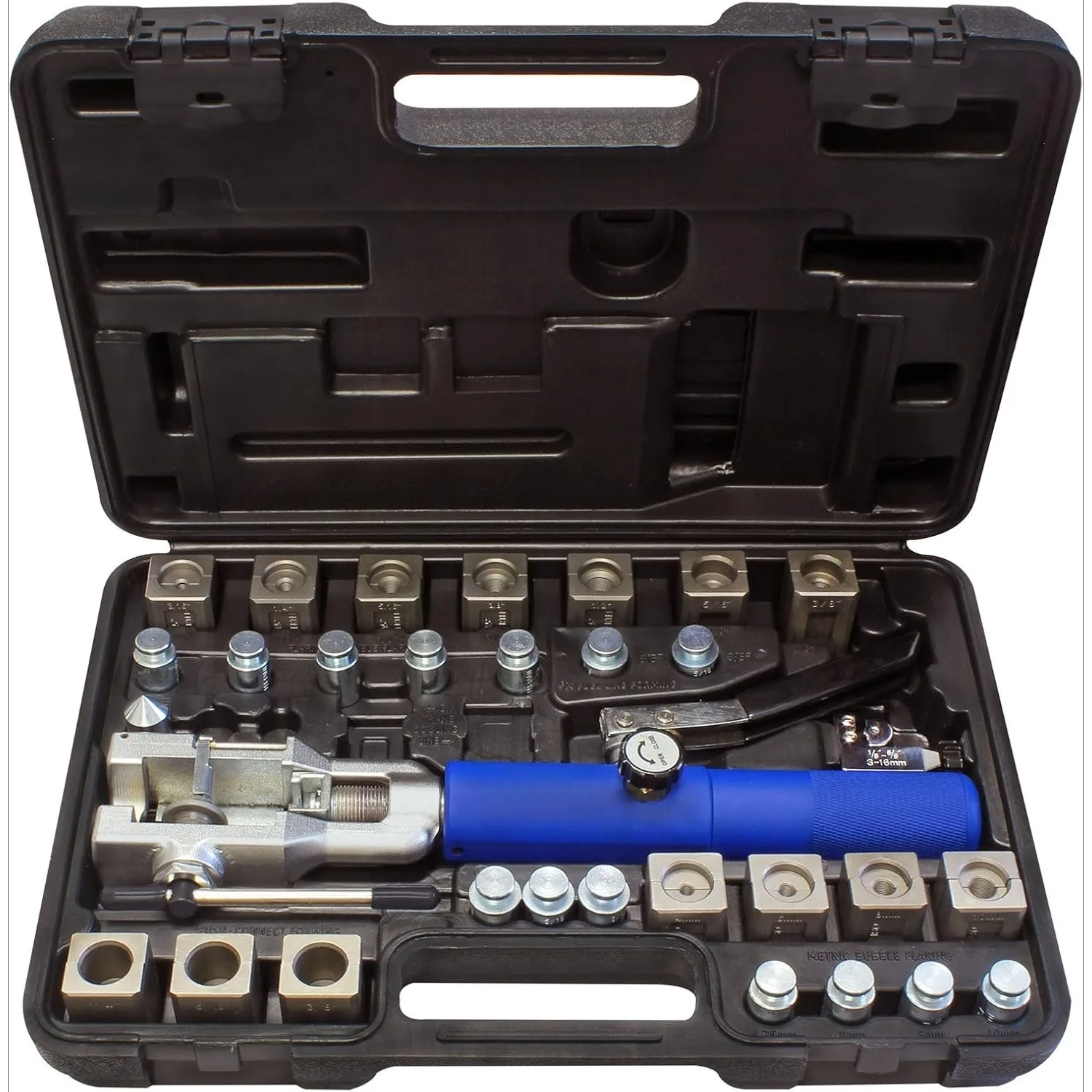 

72475-PRC Universal Hydraulic Flaring Tool Set – 45° Double & Single Flares, Push Connect, GM Fuel Line, Brake Line