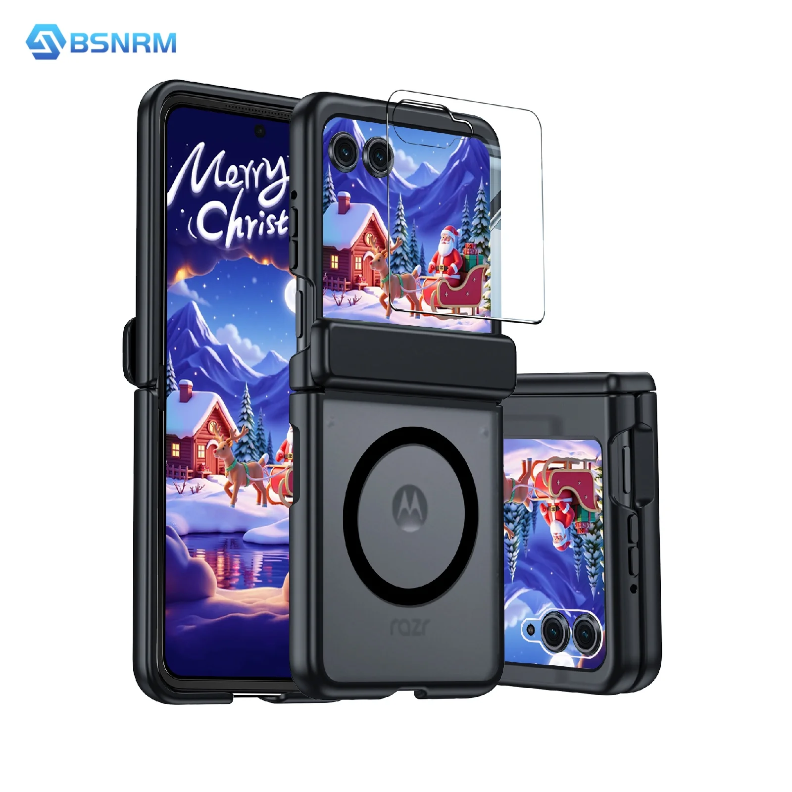 

Christmas Gift,for Moto Razr 60 2025/50 2024 Case,with Magnetic Power,Screen Protector,Translucent Matte Shockproof Case-Black
