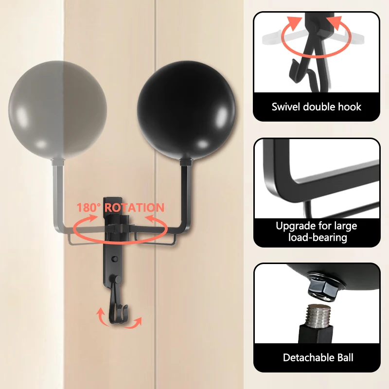 알루미늄 합금 헬멧 홀더 다기능 헬멧 랙 대형 볼 헤드 더블 후크 디자인 자전거 모토 럭비 모자 홀더 용