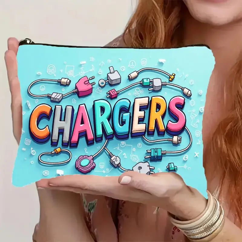 1Pc Charger, Power Bank, Usb-C Cable, Retro Design Multifunctional Travel Makeup Bag, Snack Storage Bag, Stationery Storage Bag, Stylish Toiletry Bag, Canvas Double-Sided Printed Zipper Pouch