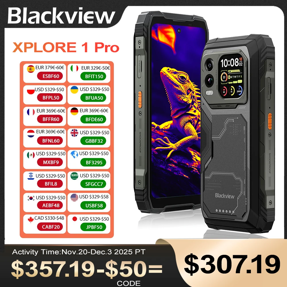 Прочный телефон Blackview XPLORE 1 Pro, 16 ГБ + 512 ГБ, тепловизионная обработка, работает от FLIR, 6,78 дюйма, 2,4 К, дисплей, смартфон, 5G, Android 15 NFC