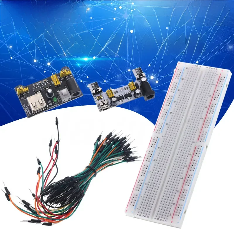 3,3 V/5 V MB102 moduł zasilania płytki prototypowej + MB-102 830 punktów prototyp bez lutowania zestaw płytki prototypowej do chleba + 65 elastycznych przewodów połączeniowych zestaw do samodzielnego montażu — zdjęcie 2