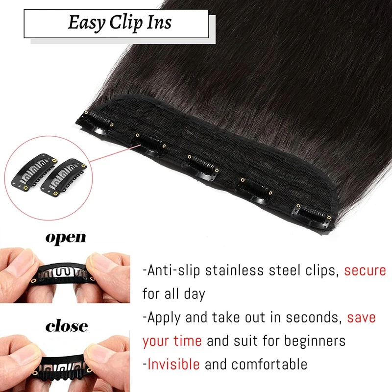 Clip in Hair Extensions One Piece/5 Clips in Extensions 120G Straight Clip ins 100% Unprocessed Brazilian Human Hair  #1B