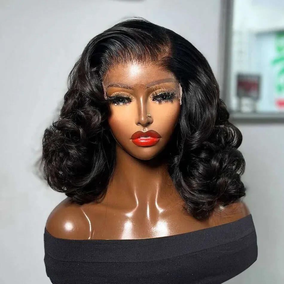 

Short Bob Wig Human Hair 13x4 Lace Front Wig Body Wave Brazilian Remy 250 Density 4x4 Lace Closure Loose Wave Wigs 14 16 Inch