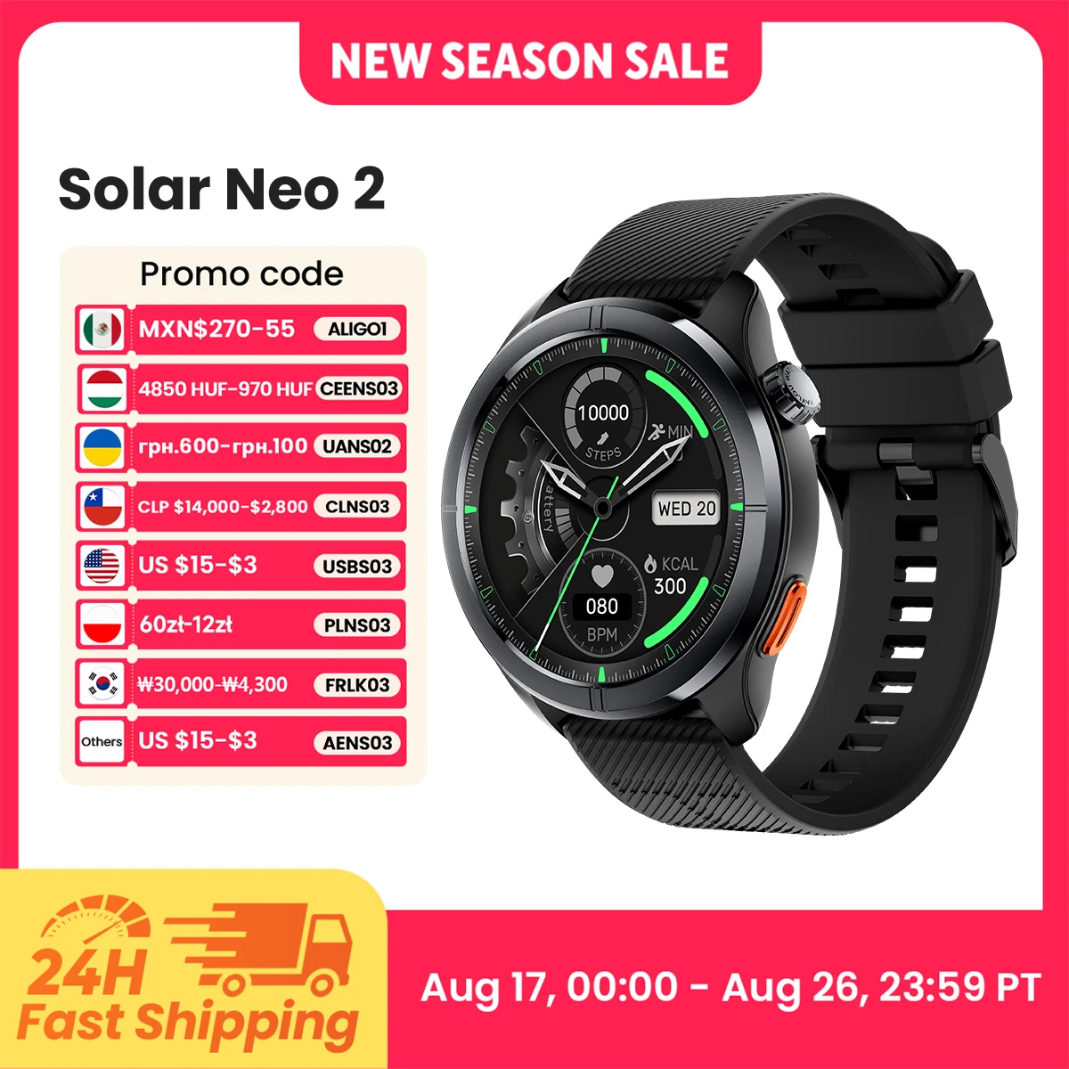 HAYLOU Solar Neo 2 Smartwatch mit Sprachanruffunktion, 1,43'' HD AMOLED Display, 24h Gesundheitsüberwachung, 150+ Sportmodi, 1ATM Wasserdicht