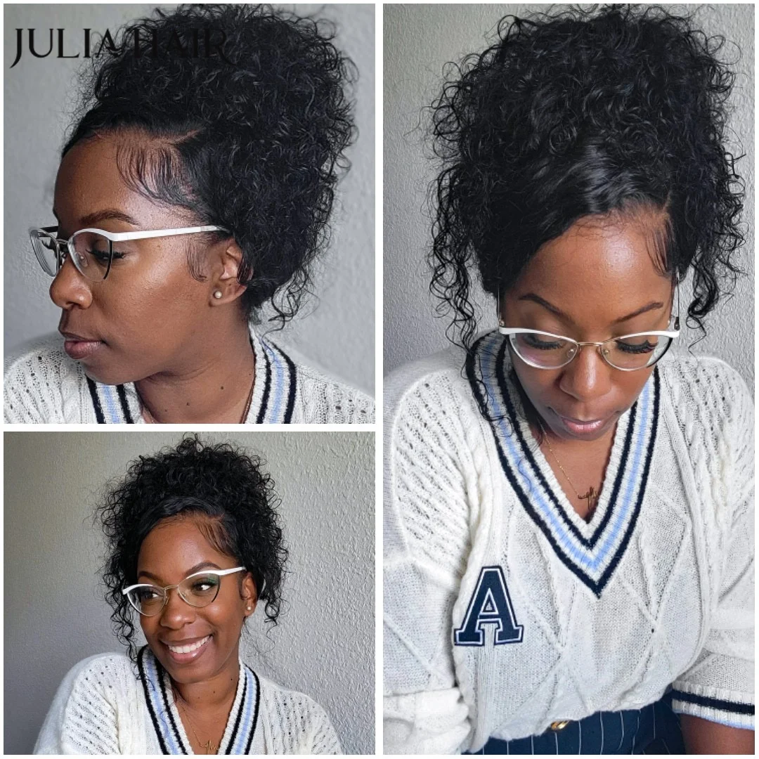 Julia Hair Affordable Bye Bye Knots Wig 7x5 Pre-Cut Natural Black Glueless Human Hair Wig Water Wave With Baby Hair 150% Density