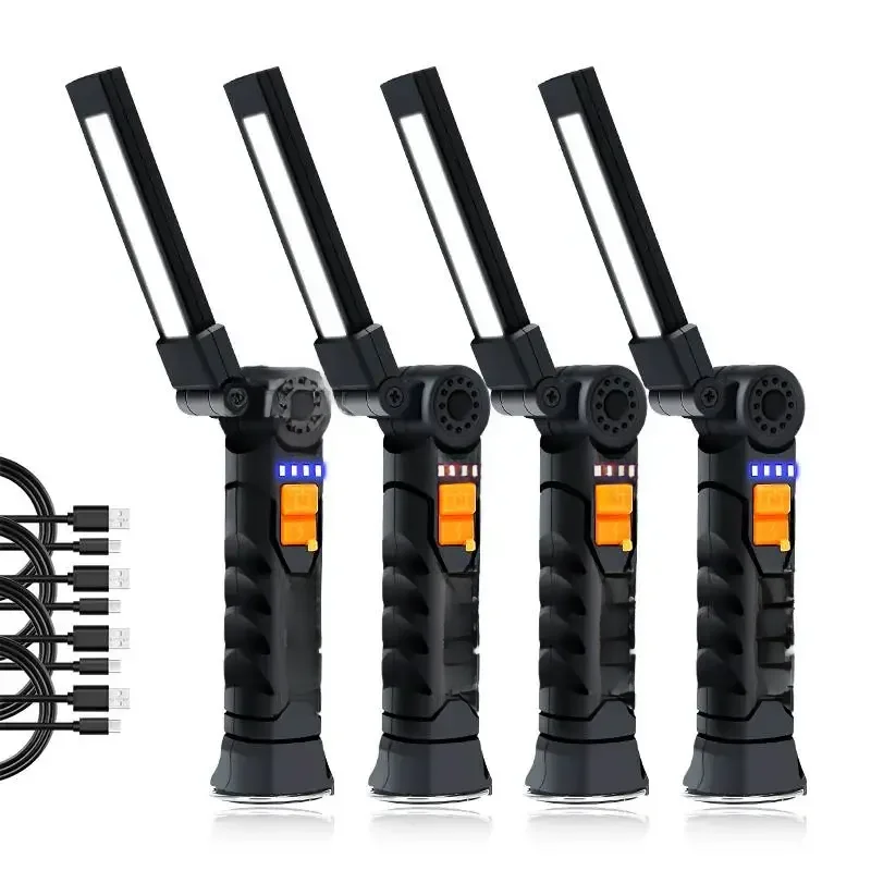 Lampe de poche USB Rechargeable, batterie intégrée, torche de Camping, lampe de travail LED avec Base magnétique, 5 Modes pour la maison, le Camping en plein air