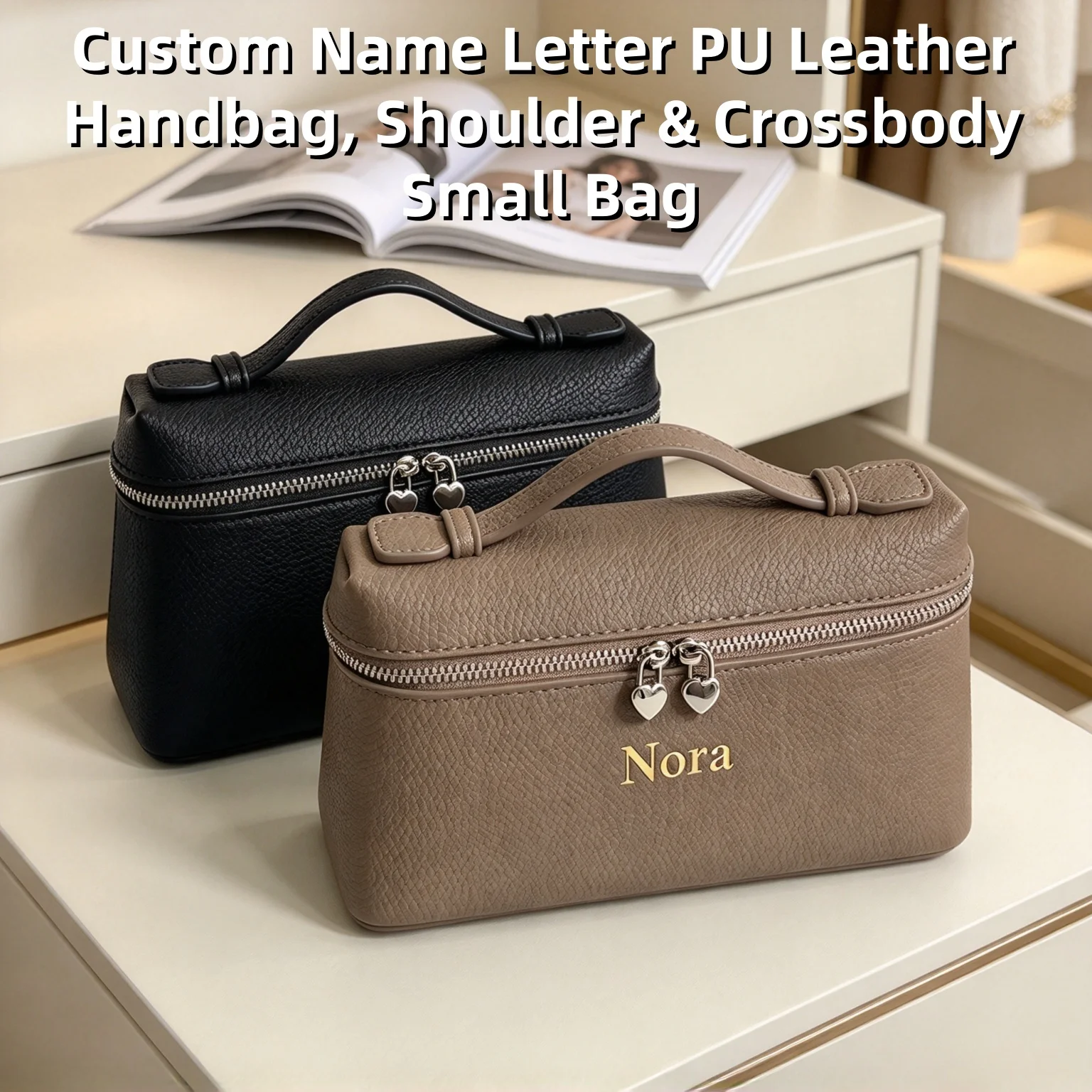 Customizable Name Lunch Box Bag Elegant Women's Bag Ostrich Pattern Handbag Clutch Bag Women Makeup Pouch With Handle