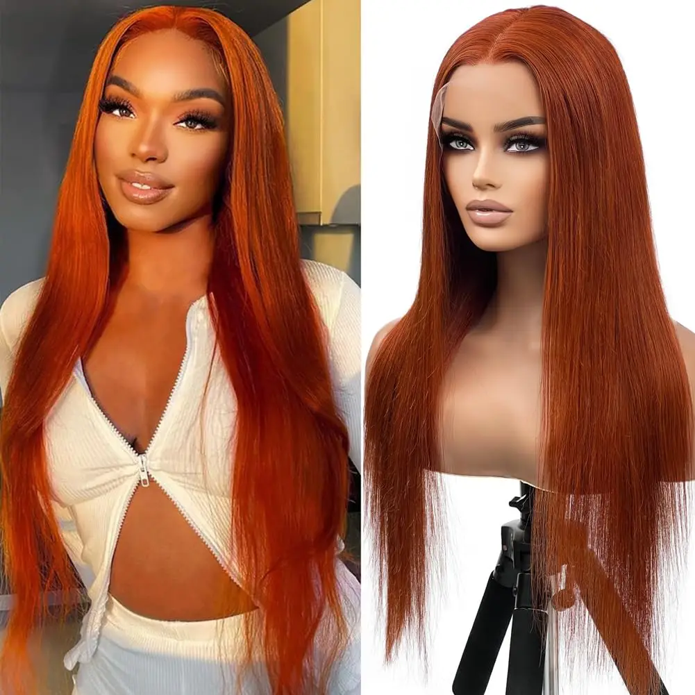 Ginger Lace Frontal Wig pre plucked Brazilian Human Hair Silk Straight Full Lace Wig For Black Women 180 200 Density 13x4 HD