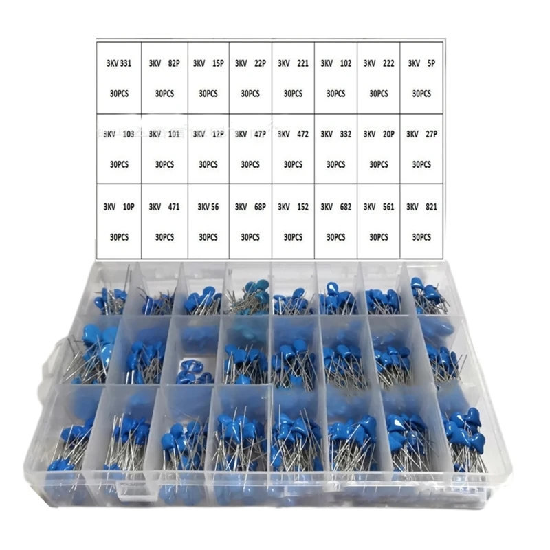 

720PCS 24 Values Ceramic Capacitors 3KV 3000V 5PF-821PF Ceramic Capacitor Assorted High-Voltage