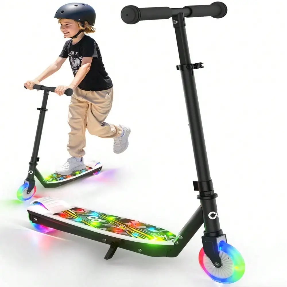 GYROOR Kids Electric Scooter with LED Light-Up Wheels, Adjustable Handlebar for Ages 3-12, Max 5MPH & 6-Mile Range, Pink Toddler Kick Scooter for Boys & Girls