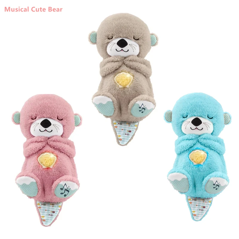 New Plush Otter Filled Breathing Pillow Music Playmate Lighting Audio Newborn Sensory Comfort Toy Baby Gift